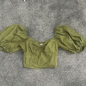 Olive Green Puff Sleeve Top